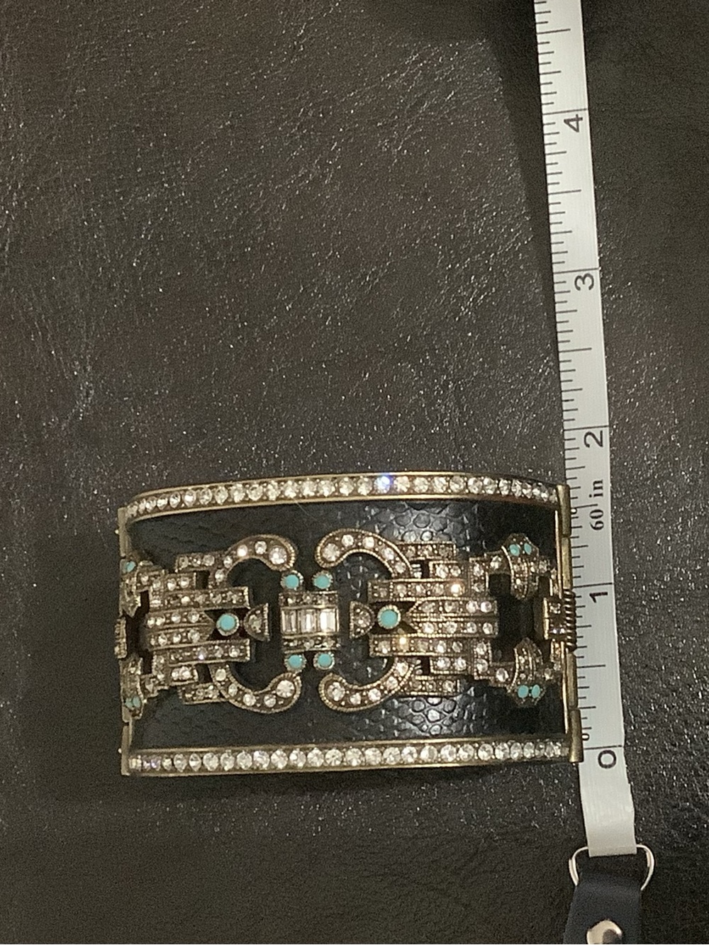 Heidi Daus Black and Turquoise Crystal Statement Cuff Bracelet - Picture 6 of 9